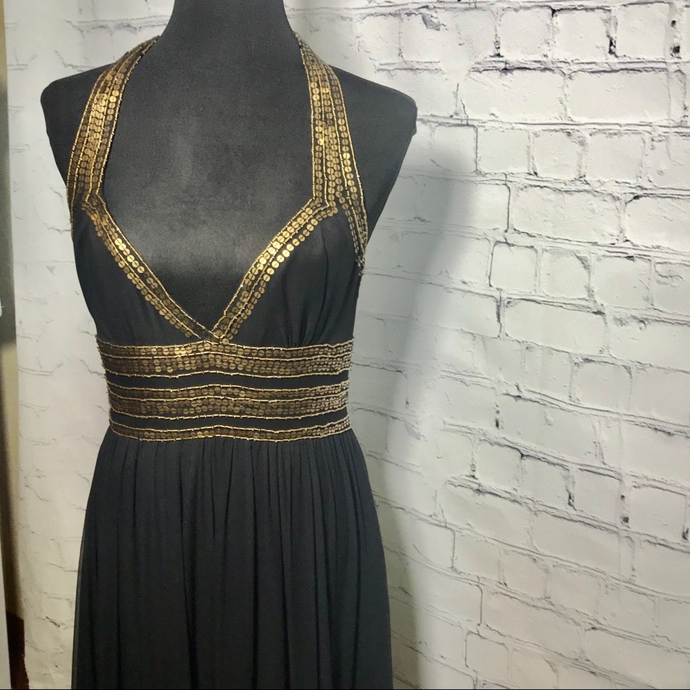 Cache Black Silk Beaded Halter Dress.  Size 6